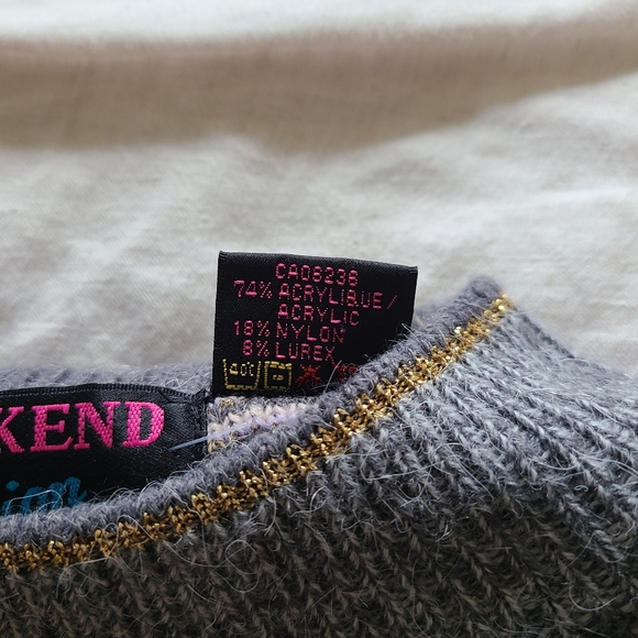 Vintage Weekend Edition Grey  Metallic Gold Geometric Mock Neck Knit Sweater - Picture 12 of 16